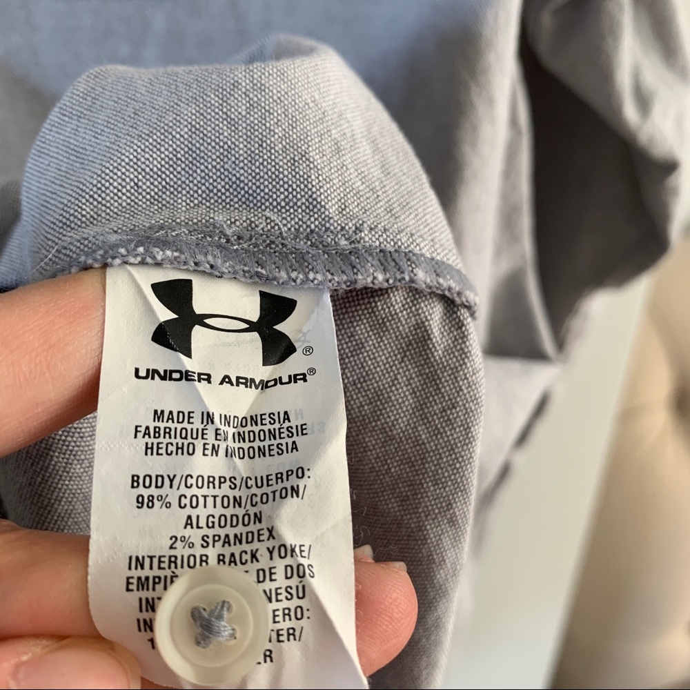 Under Armour Size 2XL Gray Top Loose Fit Long Sleeve Button Down Shirt HeatGear - Picture 11 of 11